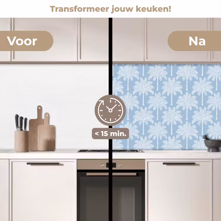 Palmboom - Modern - Blauw keuken achterwand 2 middel 871 -voor-na2_NL