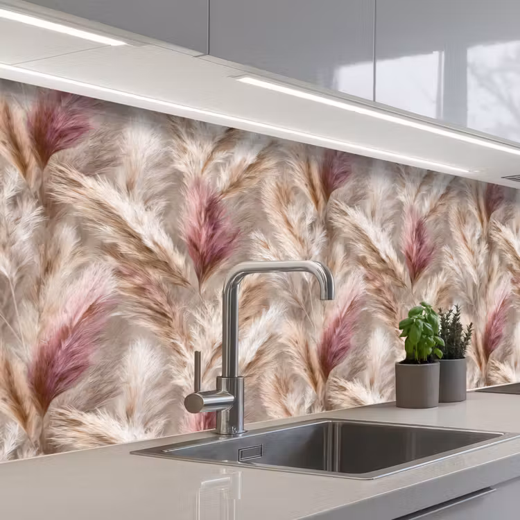 Pampasgras - Pluizig - Kleurrijk keuken achterwand 2 middel 871 -3d_schuin