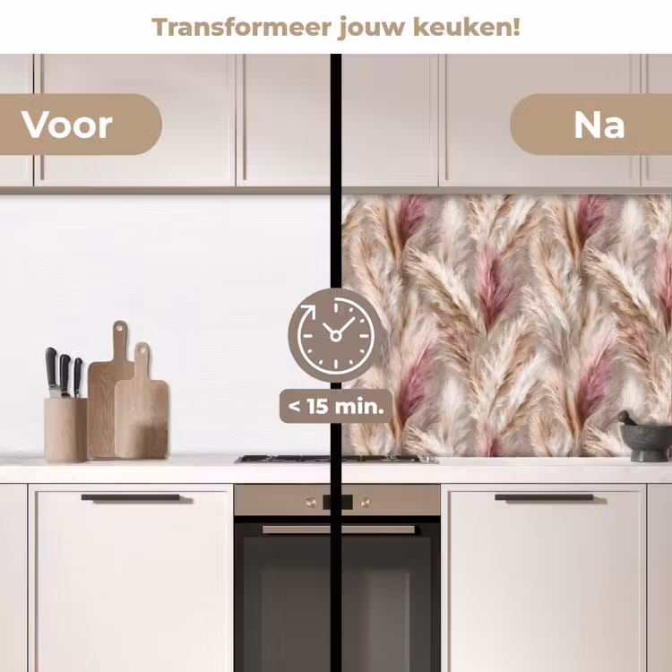 Pampasgras - Pluizig - Kleurrijk keuken achterwand 2 middel 871 -voor-na2_NL