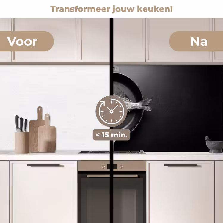 Pan - Vis - Zwart - Wit keuken achterwand 2 middel -voor-na2_NL