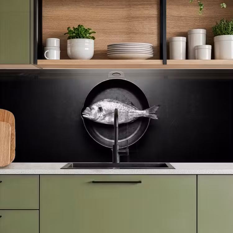 Pan - Vis - Zwart - Wit keuken achterwand 2 middel -sfeer3