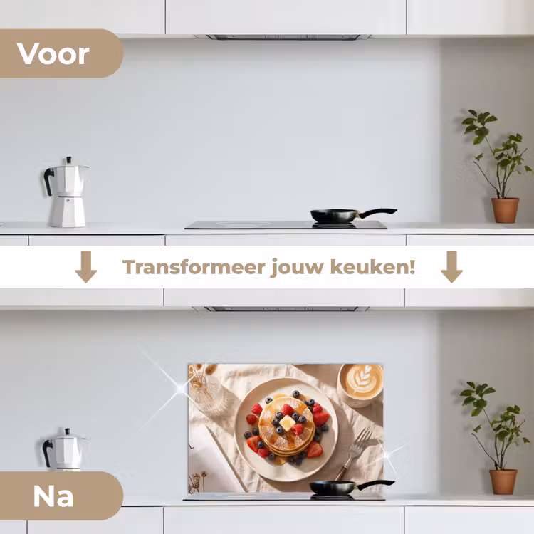Pannenkoeken - Bessen - Ontbijt - Modern - Beige keuken achterwand spatscherm klein -voor_na_NL