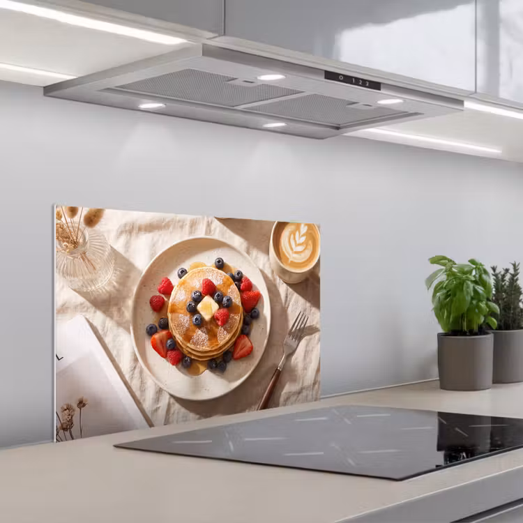 Pannenkoeken - Bessen - Ontbijt - Modern - Beige keuken achterwand spatscherm klein -3d_schuin