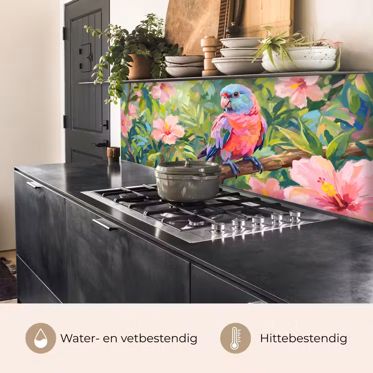 Papagaai - Hibiscusbloemen - Kleurrijk keuken achterwand 2 middel -usp_NL