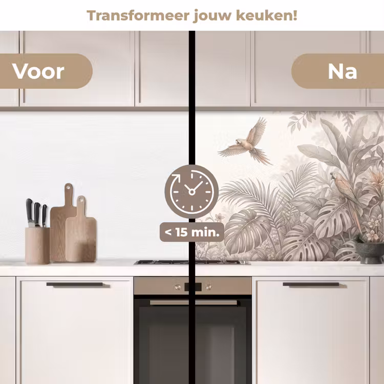 Papagaai - Jungle - Tropisch keuken achterwand 2 middel -voor-na2_NL