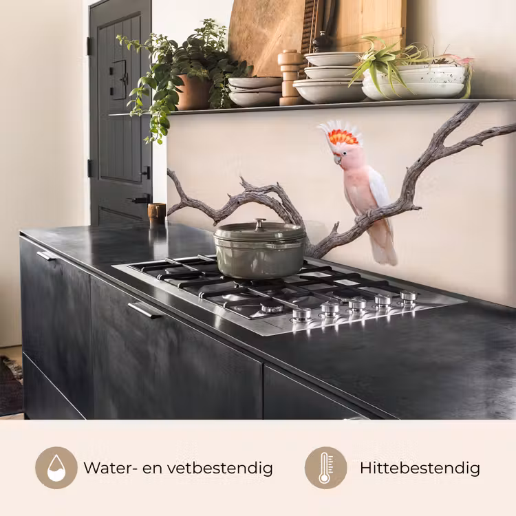 Papagaai - Tak - Roze keuken achterwand 2 middel -usp_NL