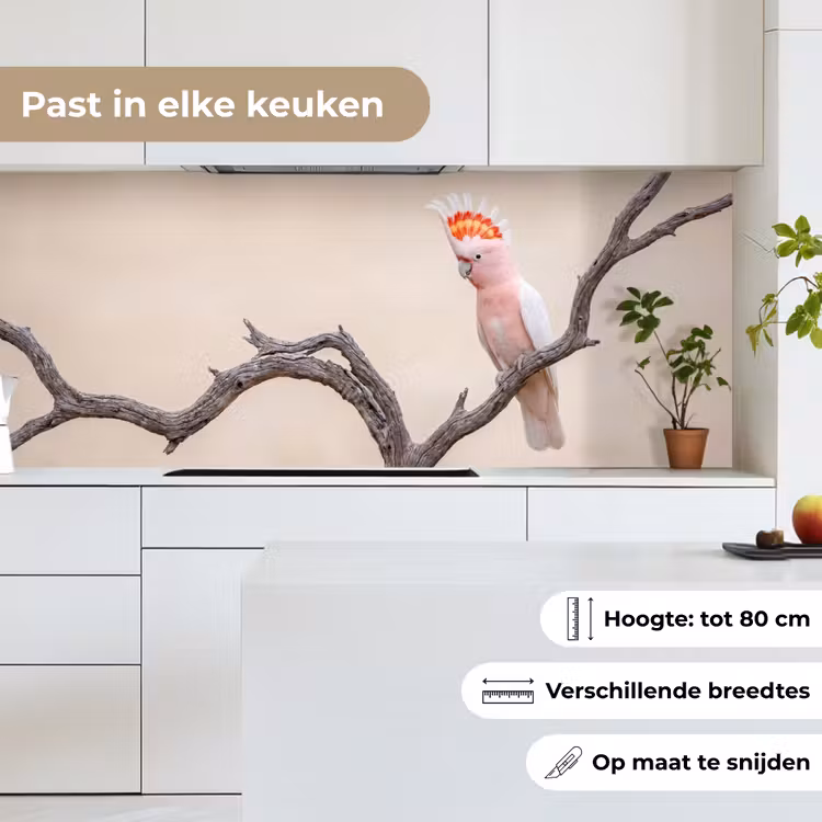 Papagaai - Tak - Roze keuken achterwand 2 middel -sfeer4_NL