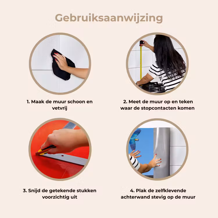 Papagaai - Vliegen - Blauw - Geel keuken achterwand 2 middel -gebruiksaanwijzing_NL