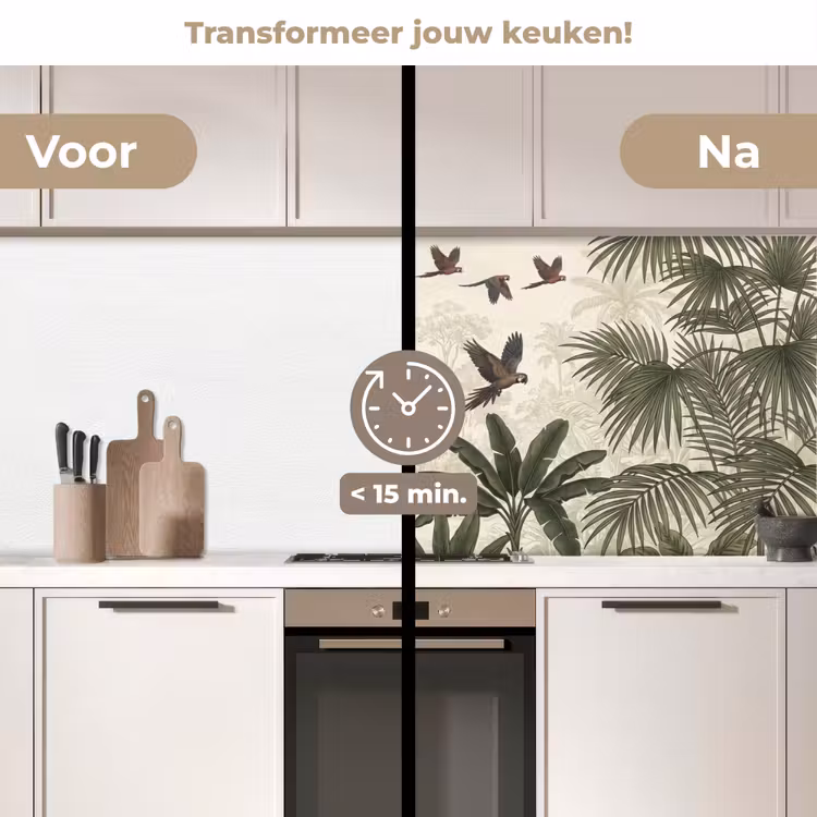 Papagaaien - Jungle - Tropisch - Green keuken achterwand 2 middel -voor-na2_NL