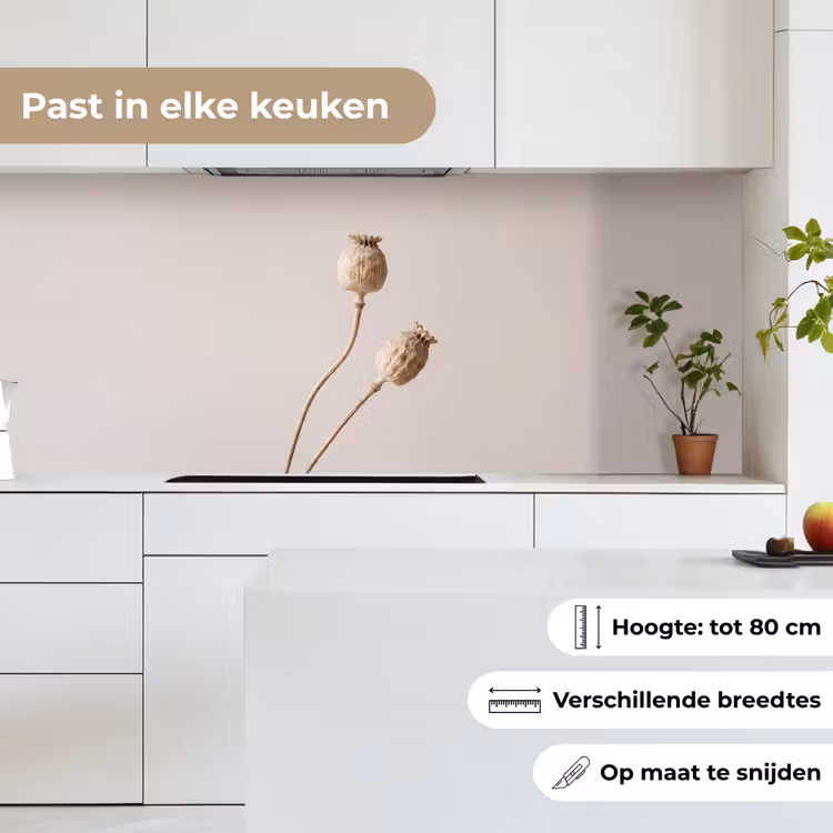 Papaverbollen - Droogbloemen - Minimalistisch - Beige - Rustig keuken achterwand 2 middel -sfeer4_NL
