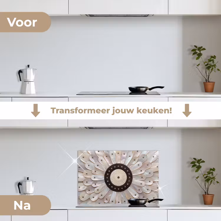 Parelmoer - Patroon - Decoratie - Ambacht - Wit keuken achterwand spatscherm klein -voor_na_NL