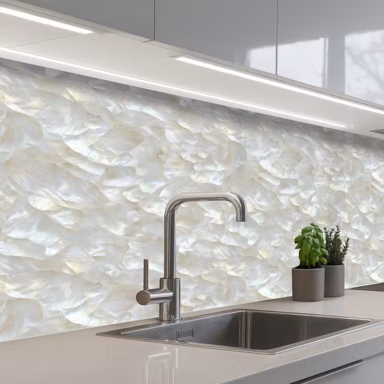 Parelmoerglans - Wit - Schelp keuken achterwand 2 middel 871 -3d_schuin