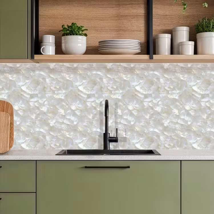 Parelmoerglans - Wit - Schelp keuken achterwand 2 middel 871 -sfeer3