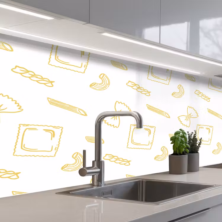 Pasta - Geel - Wit - Patroon keuken achterwand 2 middel -3d_schuin