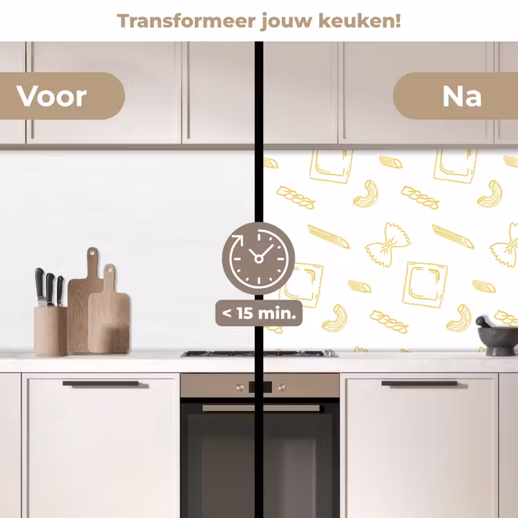 Pasta - Geel - Wit - Patroon keuken achterwand 2 middel -voor-na2_NL