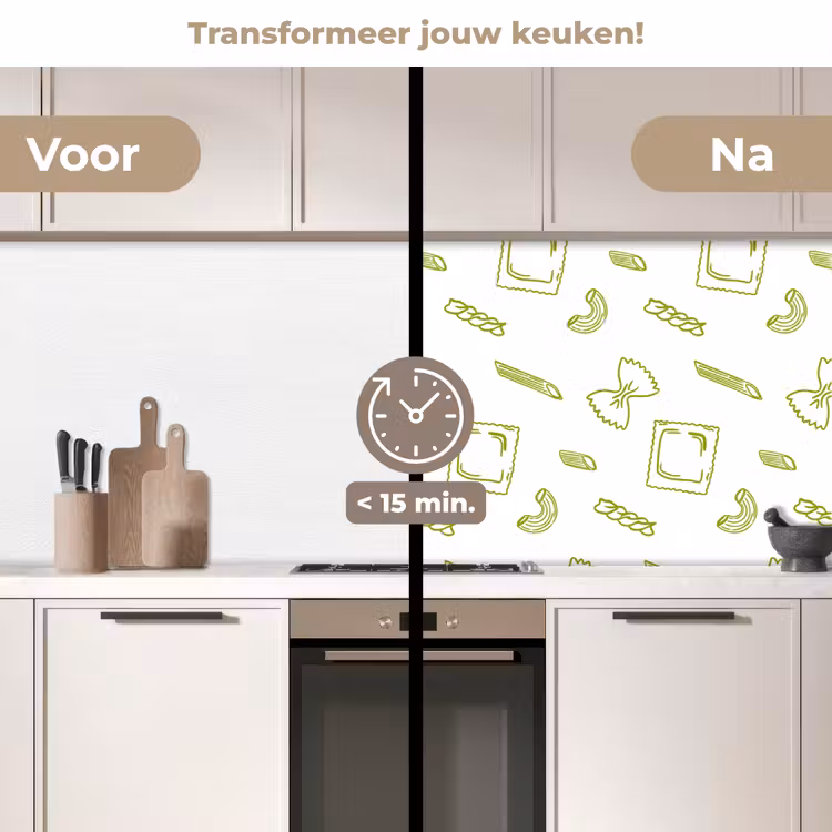 Pasta - Groen - Wit - Patroon keuken achterwand 2 middel -voor-na2_NL