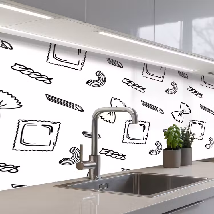 Pasta - Patroon - Zwart - wit keuken achterwand 2 middel -3d_schuin