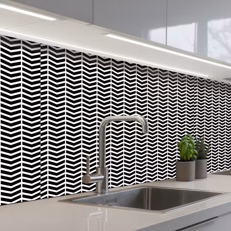 Patronen - Abstract - Zwart - Wit - Geometrie keuken achterwand 2 middel 871 -3d_schuin