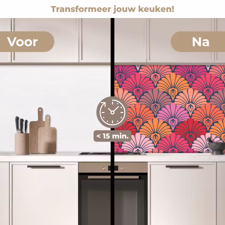 Patronen - Art Deco - Roze - Bloemen keuken achterwand 2 middel 871 -voor-na2_NL