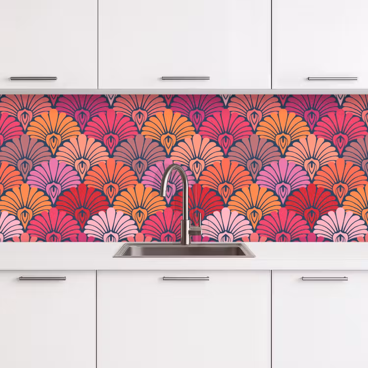 Patronen - Art Deco - Roze - Bloemen keuken achterwand 2 middel 871 -3d