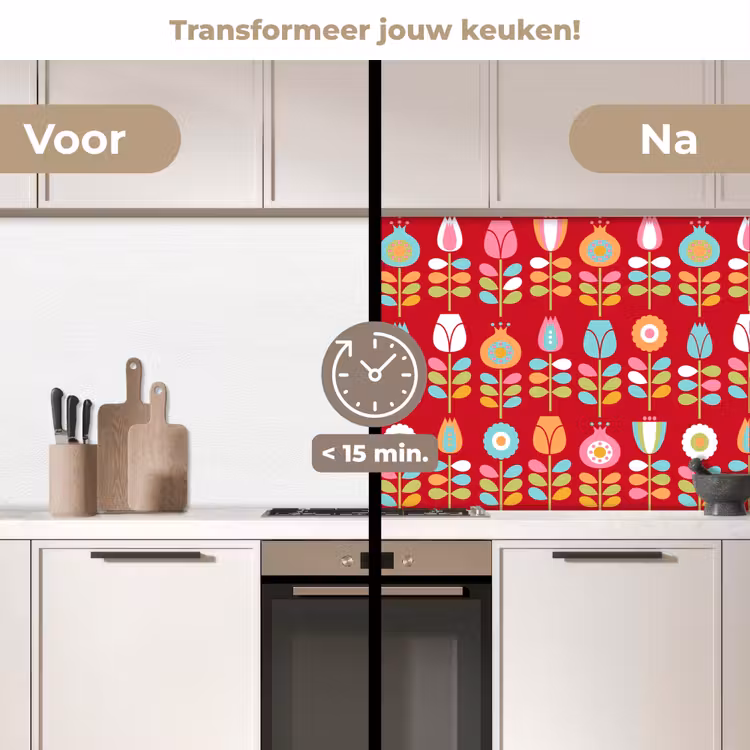 Patronen - Bloemen - Retro - Rood keuken achterwand 2 middel 871 -voor-na2_NL