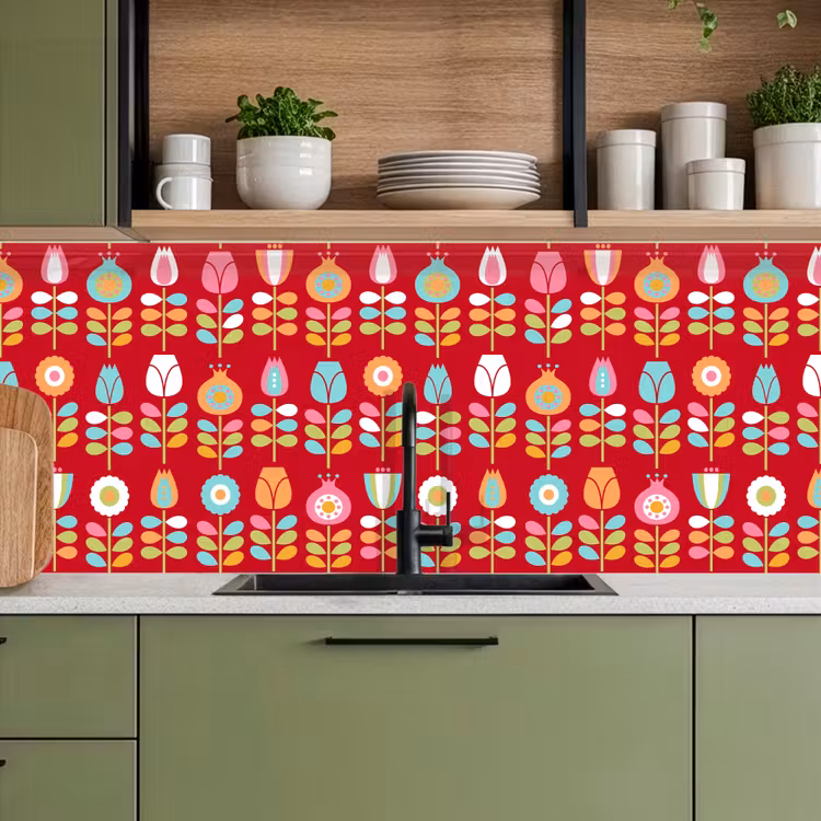 Patronen - Bloemen - Retro - Rood keuken achterwand 2 middel 871 -sfeer3