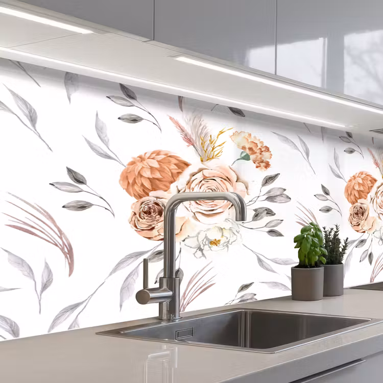 Patronen - Bloemen - Roos - Wit keuken achterwand 2 middel 871 -3d_schuin