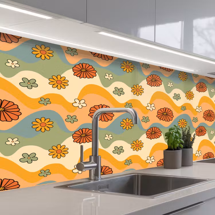 Patronen - Bloemen - Vintage keuken achterwand 2 middel 871 -3d_schuin