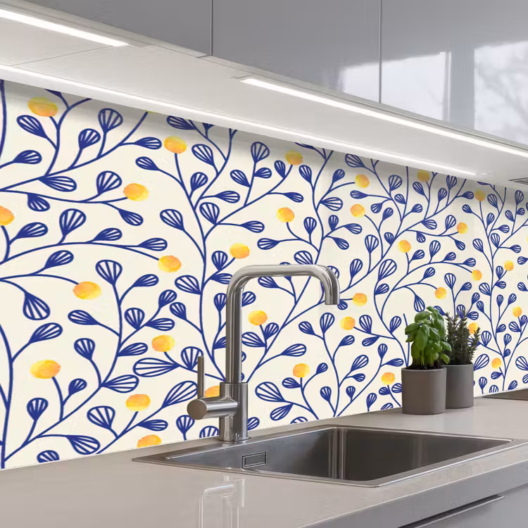 Patronen - Geel - Minimalistisch keuken achterwand 2 middel 871 -3d_schuin