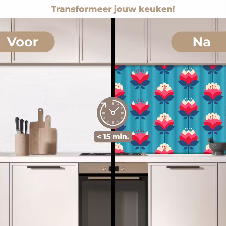 Patronen - Retro - Bloemen - Lelie keuken achterwand 2 middel 871 -voor-na2_NL