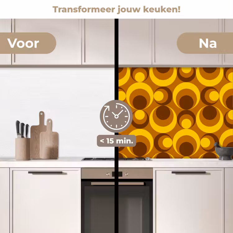 Patronen - Retro - Bruin - Geel keuken achterwand 2 middel 871 -voor-na2_NL