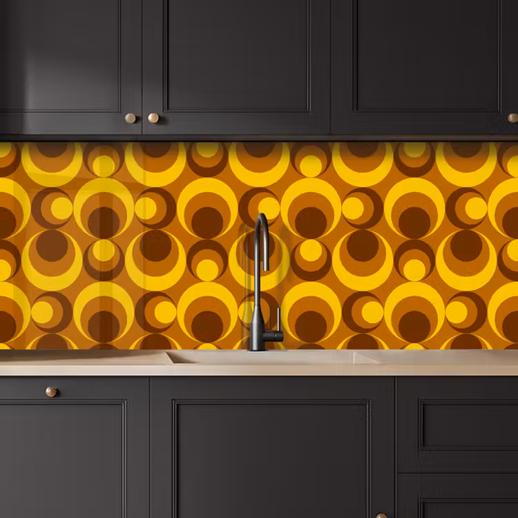 Patronen - Retro - Bruin - Geel keuken achterwand 2 middel 871 -sfeer1