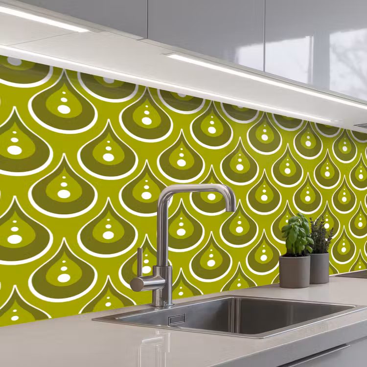 Patronen - Retro - Regen - Druppel - Groen keuken achterwand 2 middel 871 -3d_schuin
