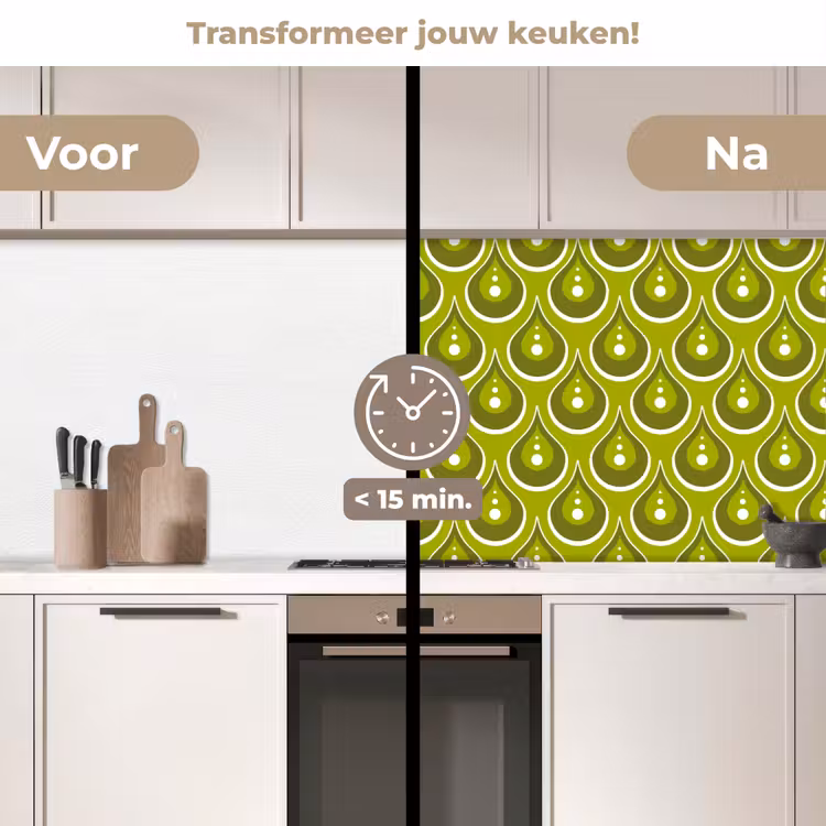 Patronen - Retro - Regen - Druppel - Groen keuken achterwand 2 middel 871 -voor-na2_NL