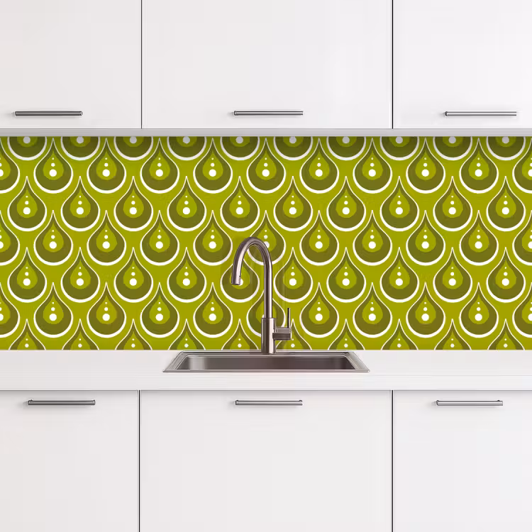 Patronen - Retro - Regen - Druppel - Groen keuken achterwand 2 middel 871 -3d