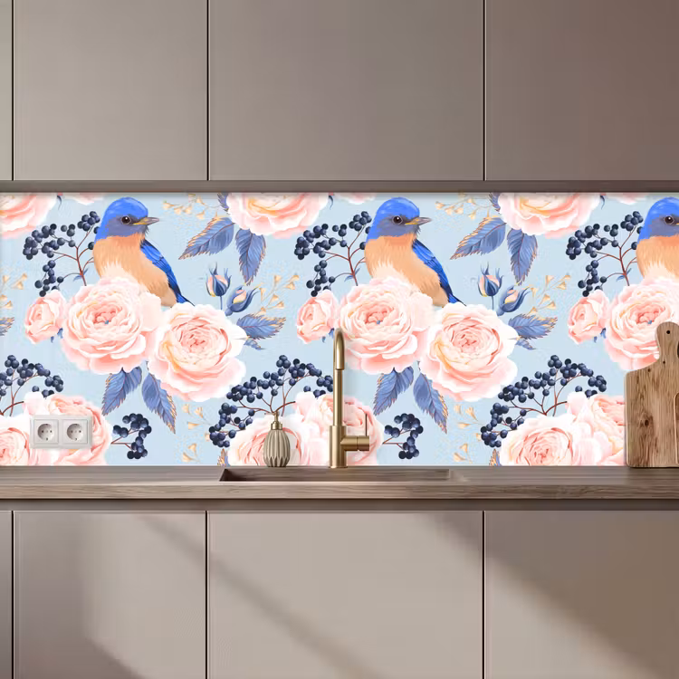 Patronen - Roos - Vogel - Blauw keuken achterwand 2 middel 871 zz_3dshopping