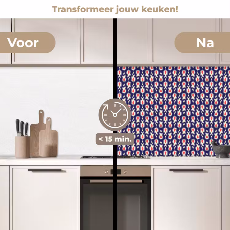 Patronen - Vintage - Blauw - Rood keuken achterwand 2 middel 871 -voor-na2_NL