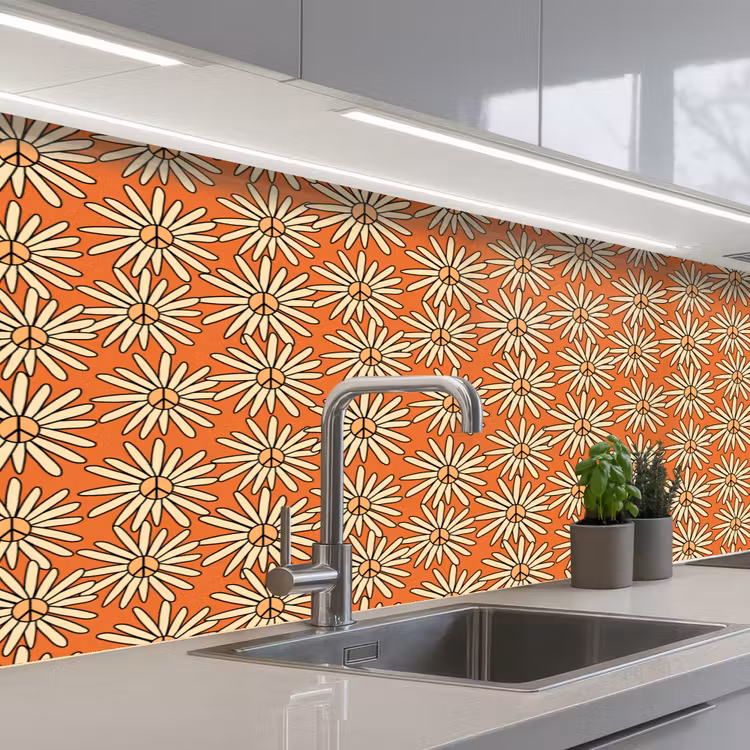 Patronen - Vintage - Bloem - Oranje keuken achterwand 2 middel 871 -3d_schuin