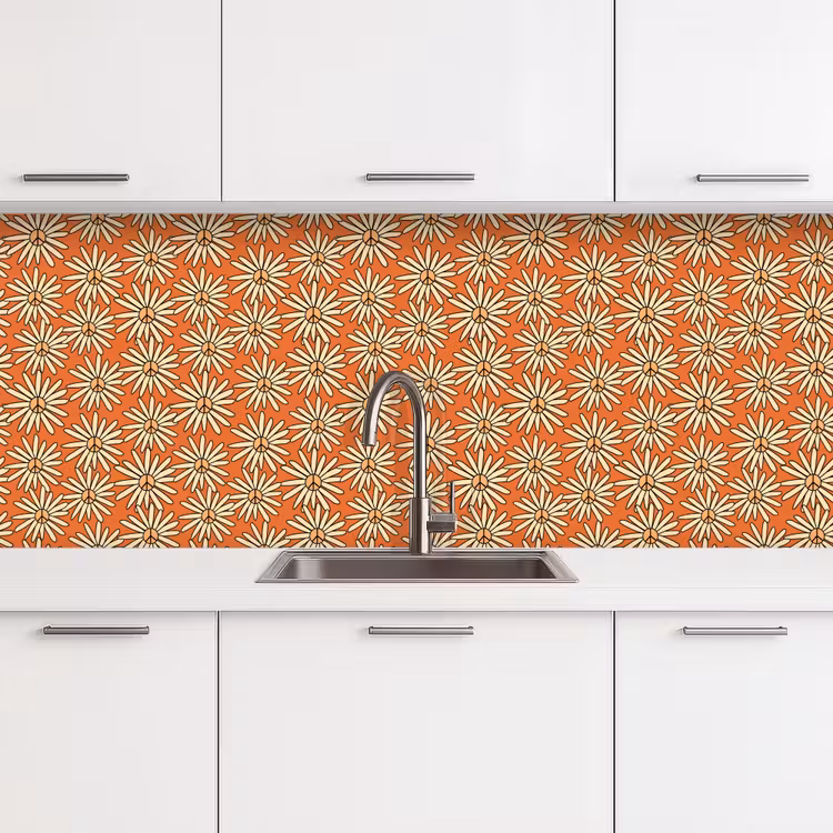 Patronen - Vintage - Bloem - Oranje keuken achterwand 2 middel 871 -3d