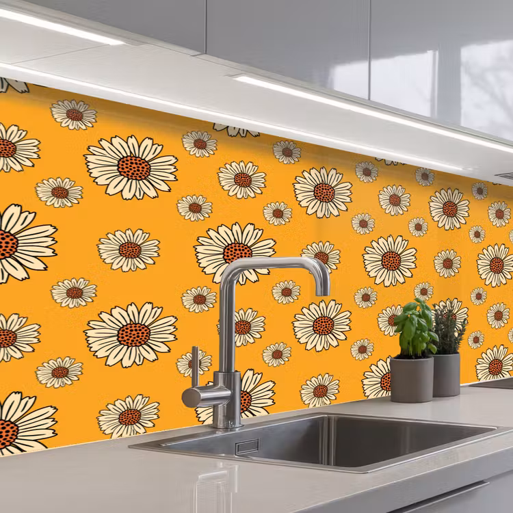 Patronen - Vintage - Bloemen - Geel keuken achterwand 2 middel 871 -3d_schuin