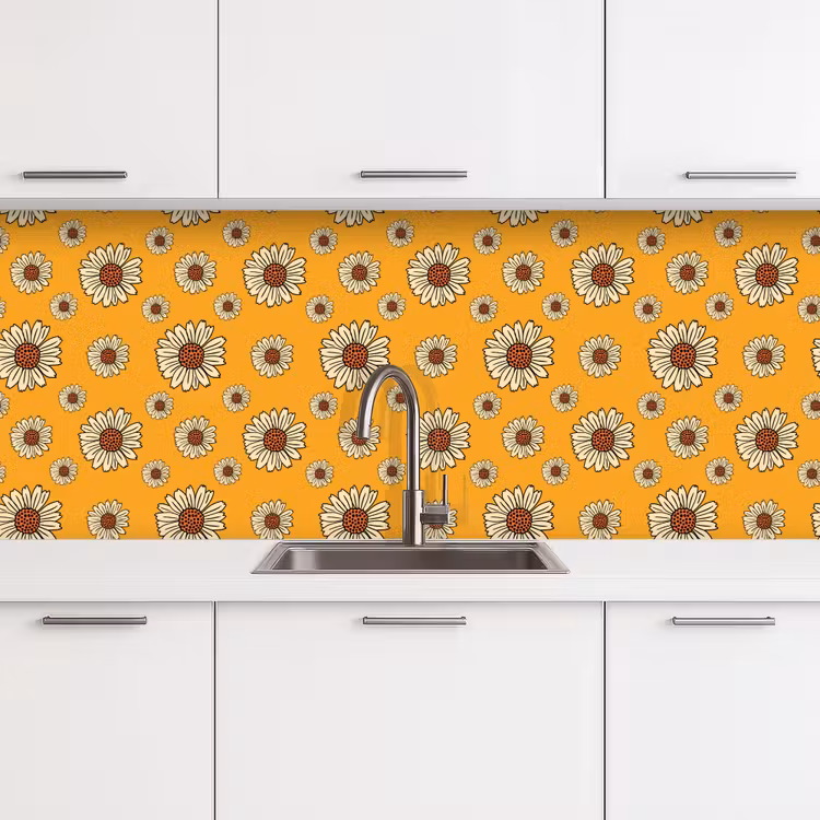 Patronen - Vintage - Bloemen - Geel keuken achterwand 2 middel 871 -3d