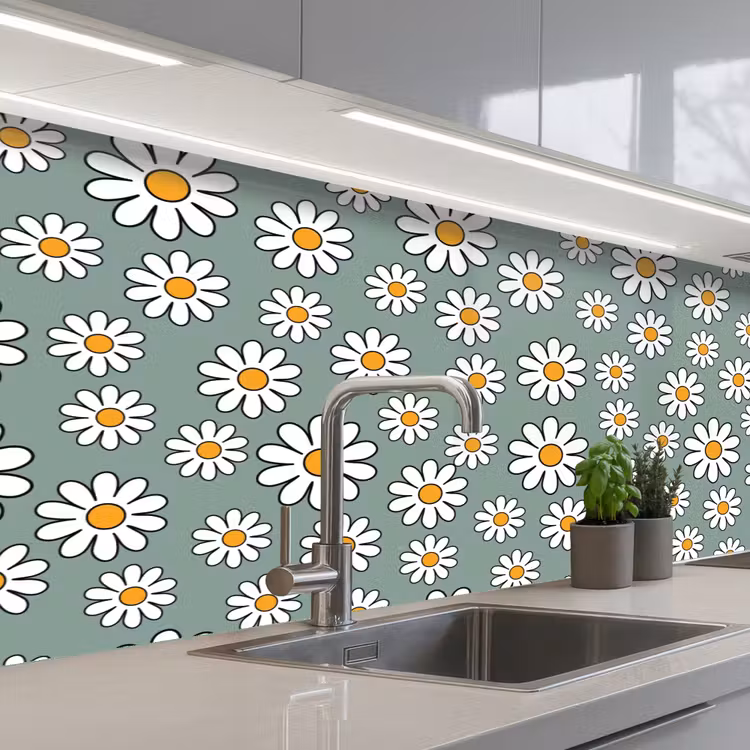 Patronen - Vintage - Bloemen - Madelief keuken achterwand 2 middel 871 -3d_schuin