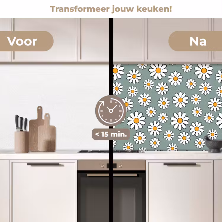 Patronen - Vintage - Bloemen - Madelief keuken achterwand 2 middel 871 -voor-na2_NL