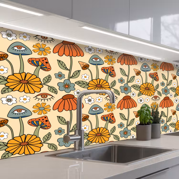 Patronen - Vintage - Bloemen - Ogen keuken achterwand 2 middel 871 -3d_schuin