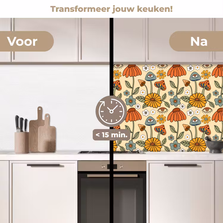 Patronen - Vintage - Bloemen - Ogen keuken achterwand 2 middel 871 -voor-na2_NL