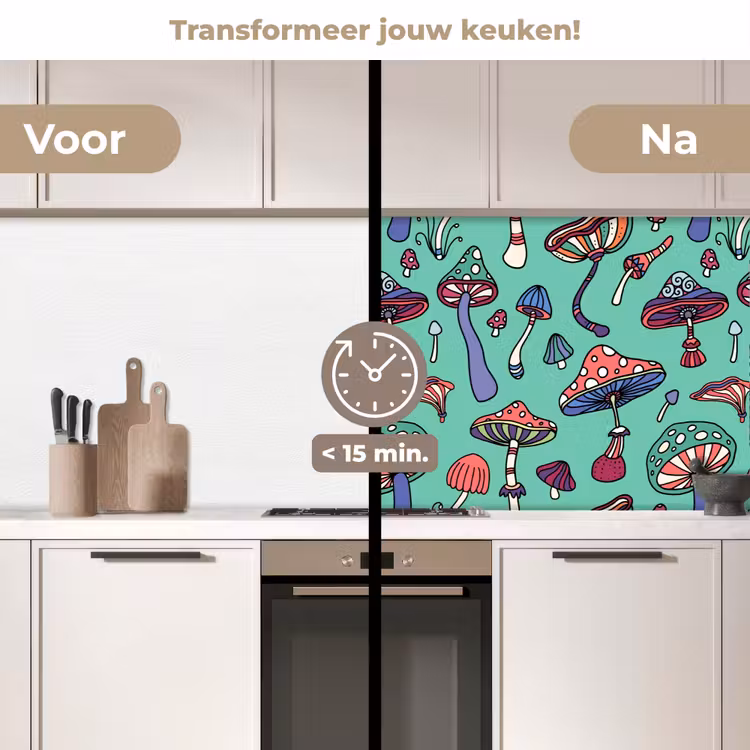Patronen - Vintage - Paddenstoelen - Natuur keuken achterwand 2 middel 871 -voor-na2_NL