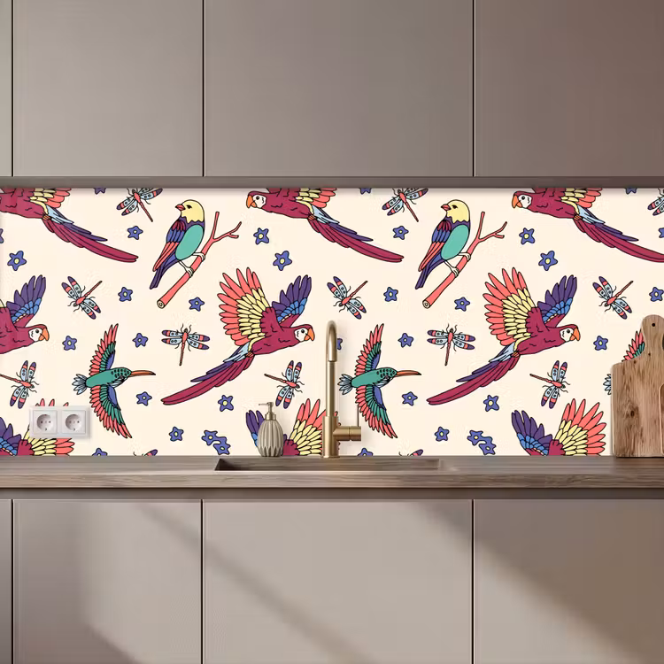 Patronen - Vintage - Vogels keuken achterwand 2 middel 871 zz_3dshopping
