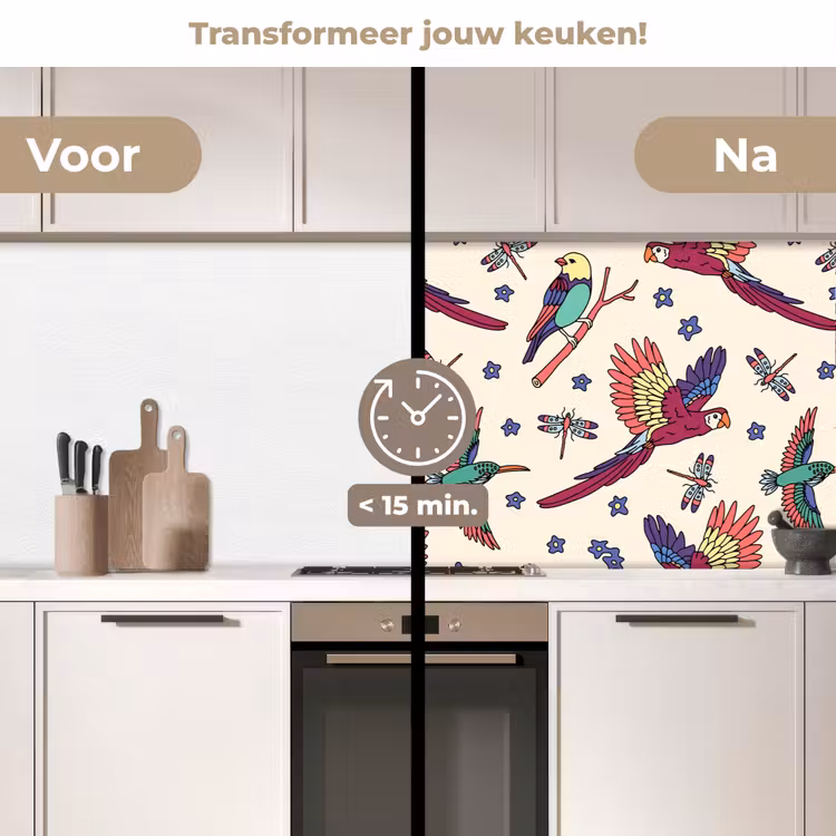 Patronen - Vintage - Vogels keuken achterwand 2 middel 871 -voor-na2_NL