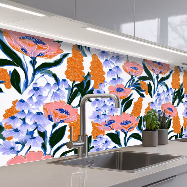 Patroon - Aquarel - Kleurrijk keuken achterwand 2 middel 871 -3d_schuin