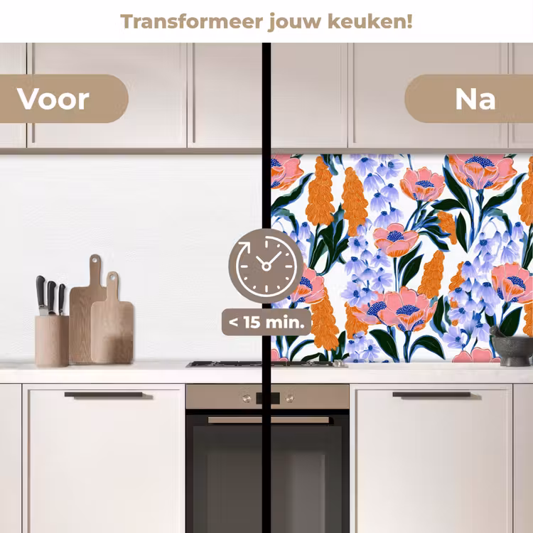 Patroon - Aquarel - Kleurrijk keuken achterwand 2 middel 871 -voor-na2_NL